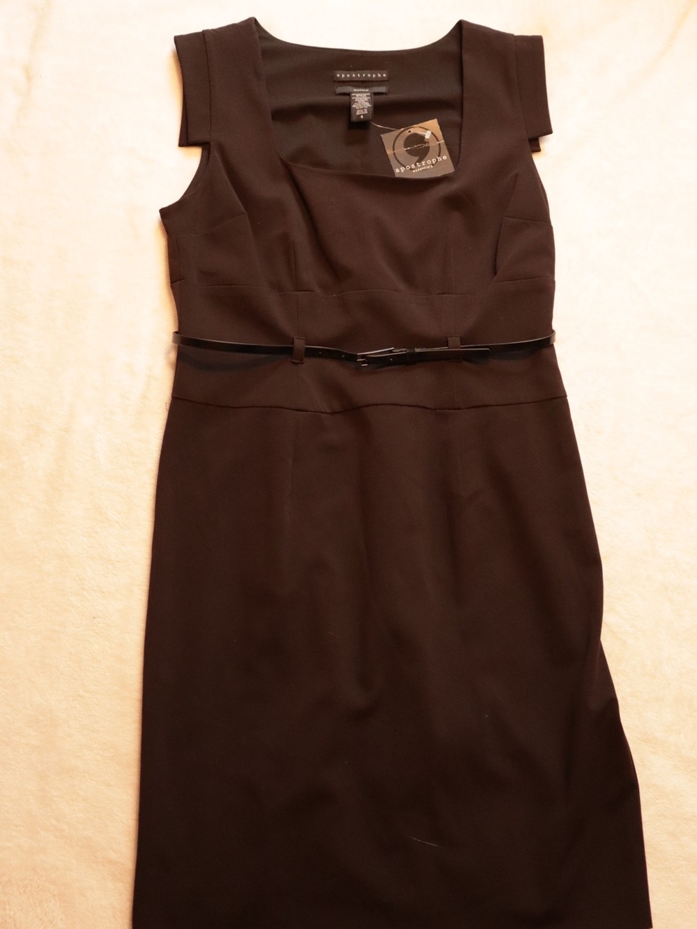 Apostrophe Black Cap-Sleeve Midi Dress with Slim Belt